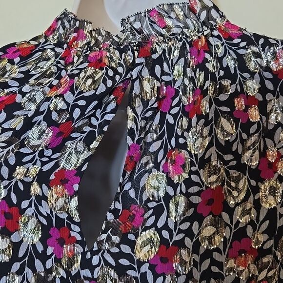 Kate Spade Silk Ruffle Metallic Floral Top Holiday Peplum - Picture 7 of 16